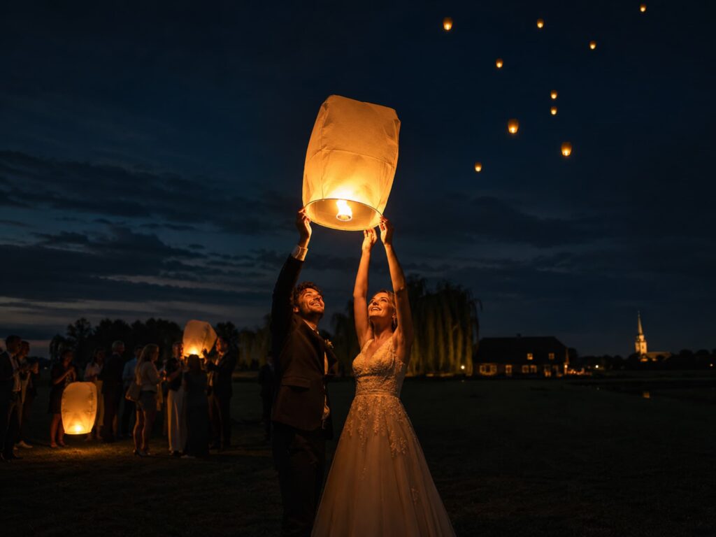 Lampionnen oplichten als afsluiting bruiloft | allround dj service