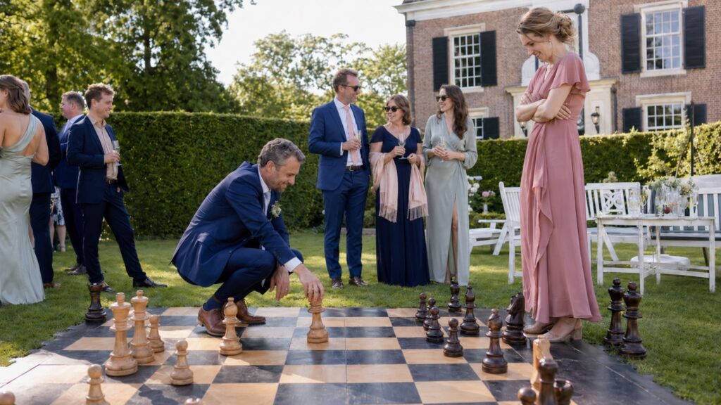 Levensgroot schaakbord op een bruiloft | allround dj service